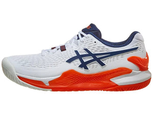 Asics Gel Resolution 9 2E Wh/Blue/Or Men's Tennis Shoes - 2023 NEW ARRIVAL